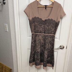 BCBGMaxAzria Tan and Black Floral Dress
